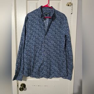 Express Blue Floral Button Down Shirt Used Slim Fit Size Medium Tall